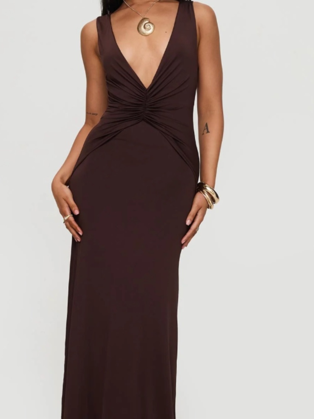 Princess Polly Frederica Plunge Maxi Dress Chocolate Size 2